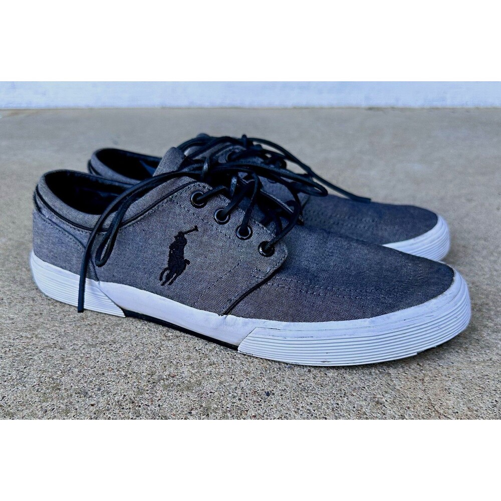 Polo Ralph Lauren Faxon Low Gray Chambray Canvas Sneakers Men’s 10 Preppy Casual